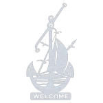 Aluminum wall sign featuring a laser-cut design of an anchor and sailboat with seabirds flying above. The sign measures 9.5 inches wide by 18 inches high.